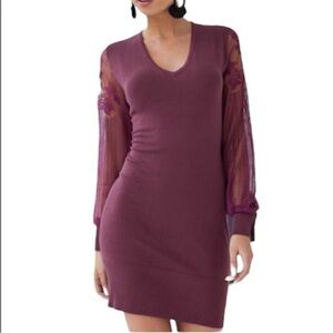 Venus Burgundy Lace Sleeve Sweater Dress Tunic 3X